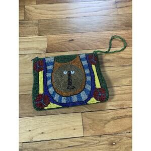 Vintage Beaded Zippered Clutch Pouch Colorful Gadé SA Made In Haiti Evening Bag